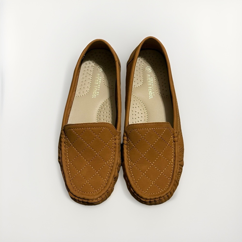 Comfort by Alexis Bendel Quilted Driving Loafers Cognac Brown Slip On Womens 10W
